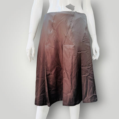 y2k nz vintage / RJC / brown satin panelled midi skirt / 10 (3925731869736891008)