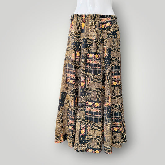 1980s vintage / HYPE / patterned bohemian maxi skirt / L (3925731879535916048)