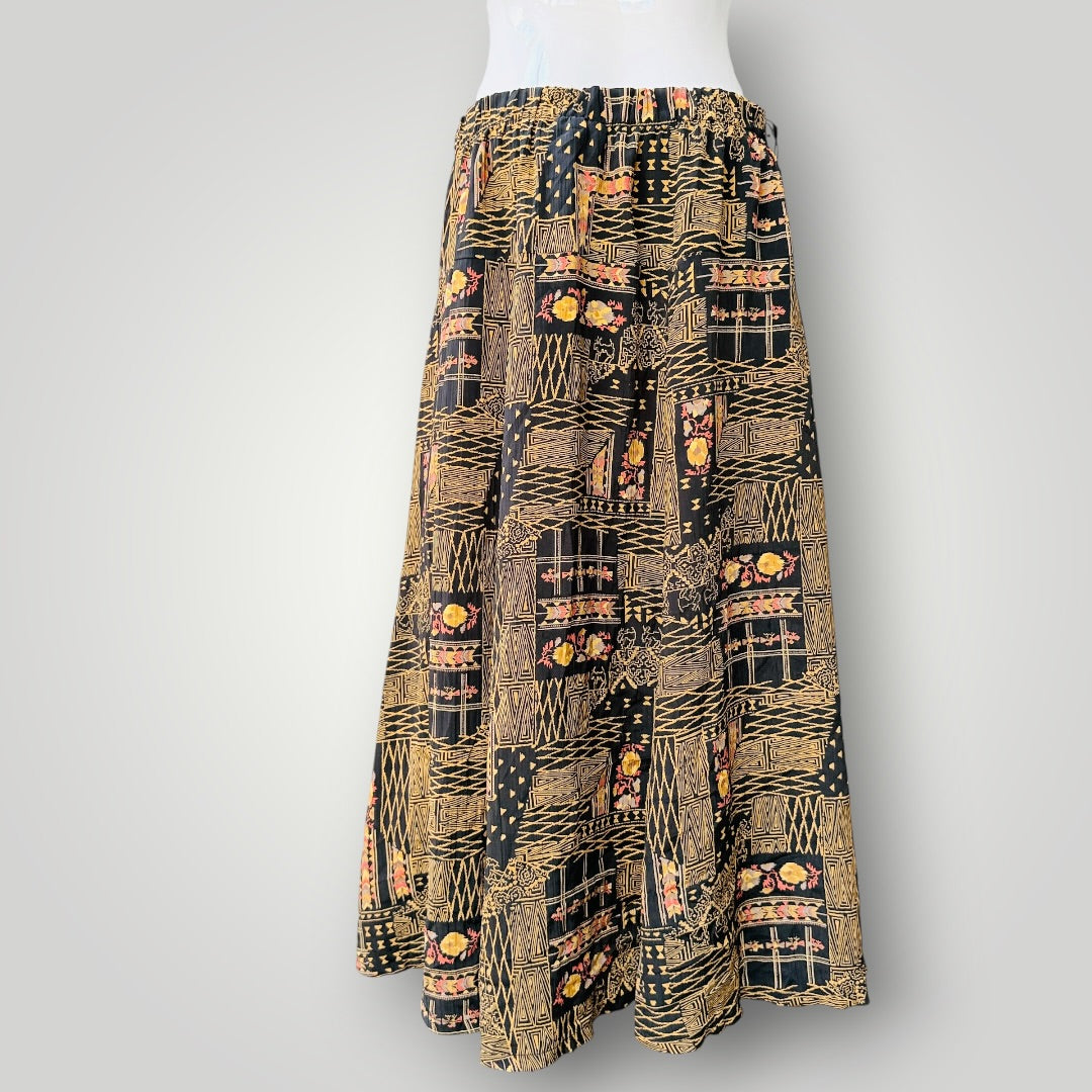 1980s vintage / HYPE / patterned bohemian maxi skirt / L (3925731882934689485)
