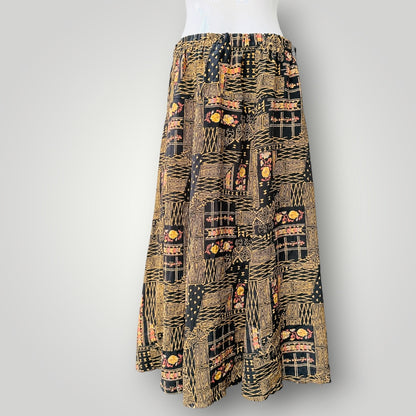 1980s vintage / HYPE / patterned bohemian maxi skirt / L (3925731882934689485)