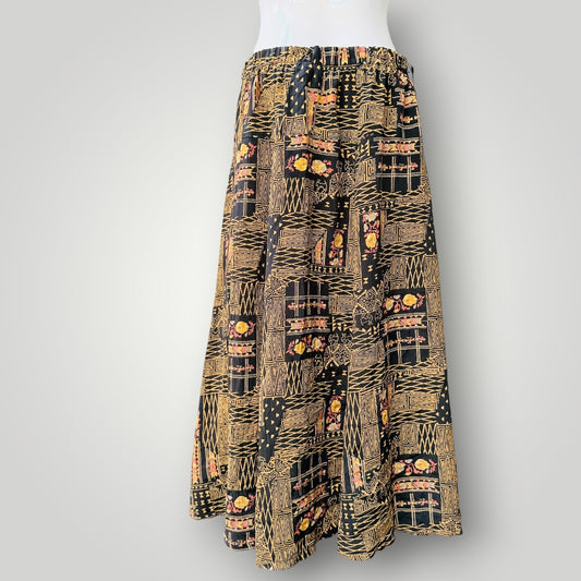 1980s vintage / HYPE / patterned bohemian maxi skirt / L (3925731882934689485)