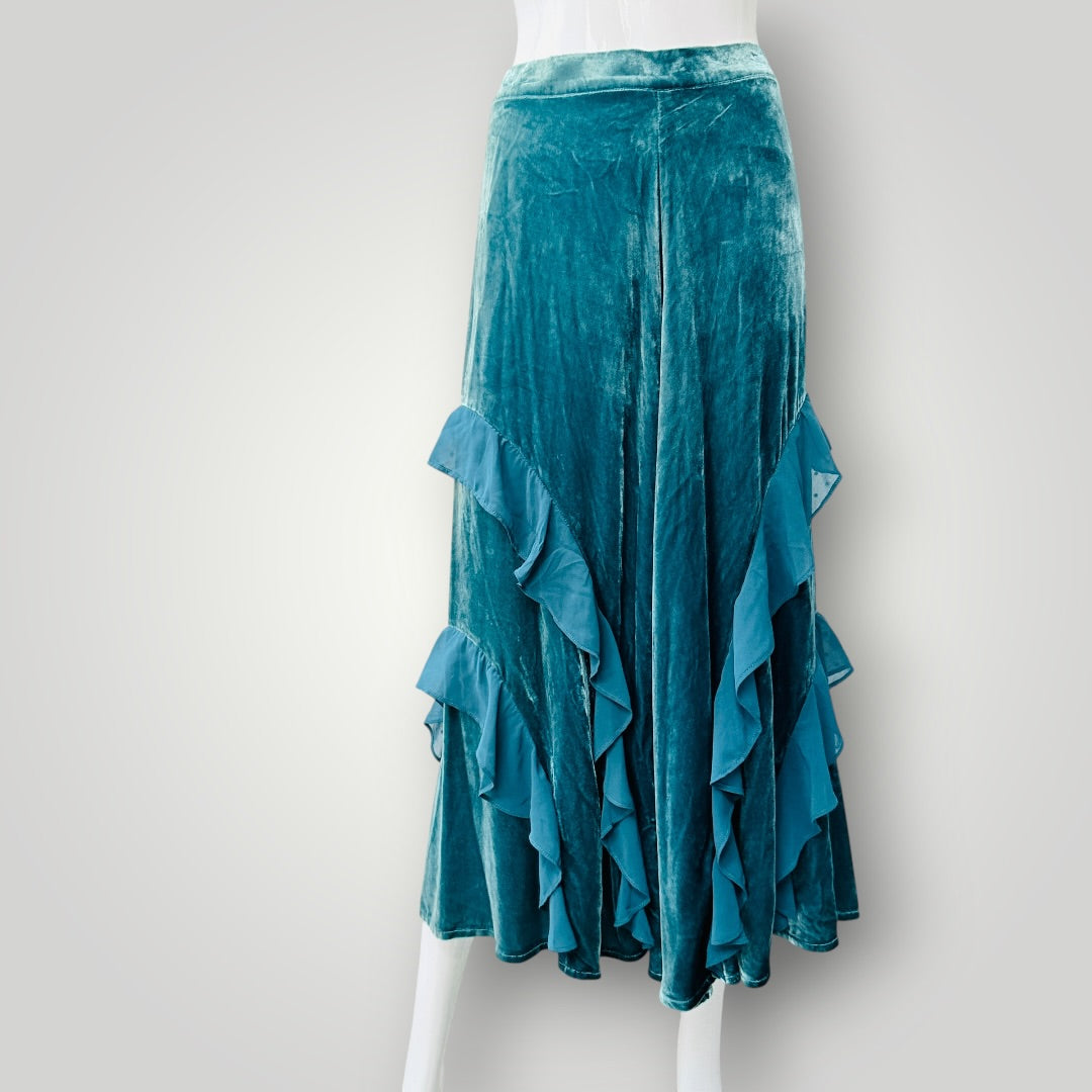 LOOBIES STORY / velvet 'Juliet Skirt' midi skirt /  teal blue / 10 / NEW (3925731889624102910)