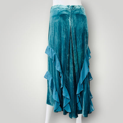LOOBIES STORY / velvet 'Juliet Skirt' midi skirt /  teal blue / 10 / NEW (3925731891524420713)