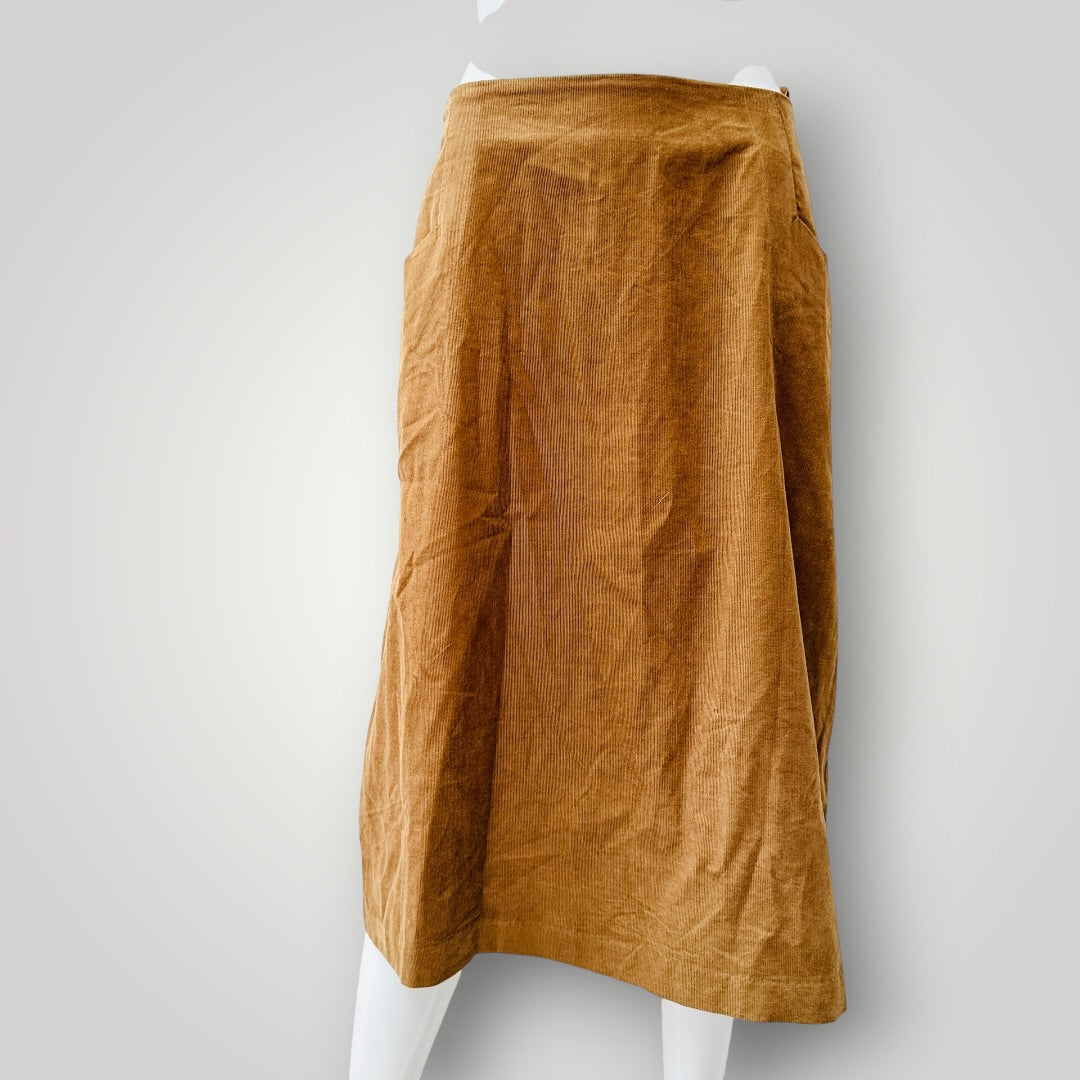 SEASALT CORNWALL / gully brown organic cotton corduroy midi skirt / 14 / NEW (3925731902515264337)