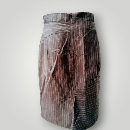 ANNAH STRETTON / brown pinstripe midi skirt / 12 (3925731907122073787)