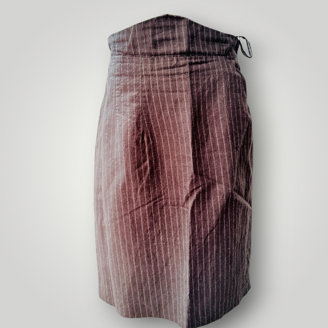 ANNAH STRETTON / brown pinstripe midi skirt / 12 (3925731909083194038)