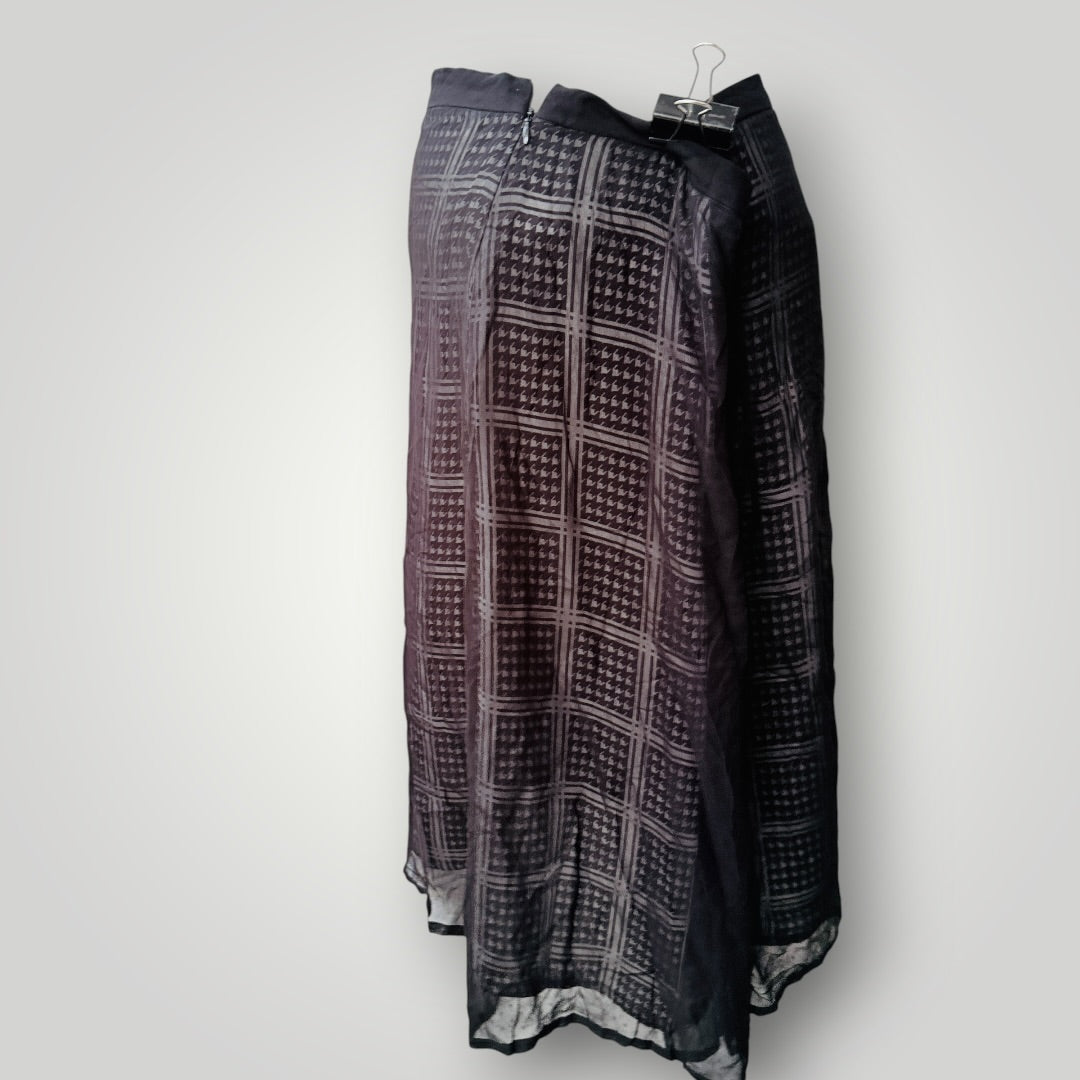 MACJAYS NOIR / dark check sheer panelled midi skirt / 16 (3925731916264456541)