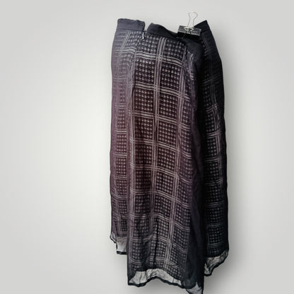 MACJAYS NOIR / dark check sheer panelled midi skirt / 16 (3925731916264456541)