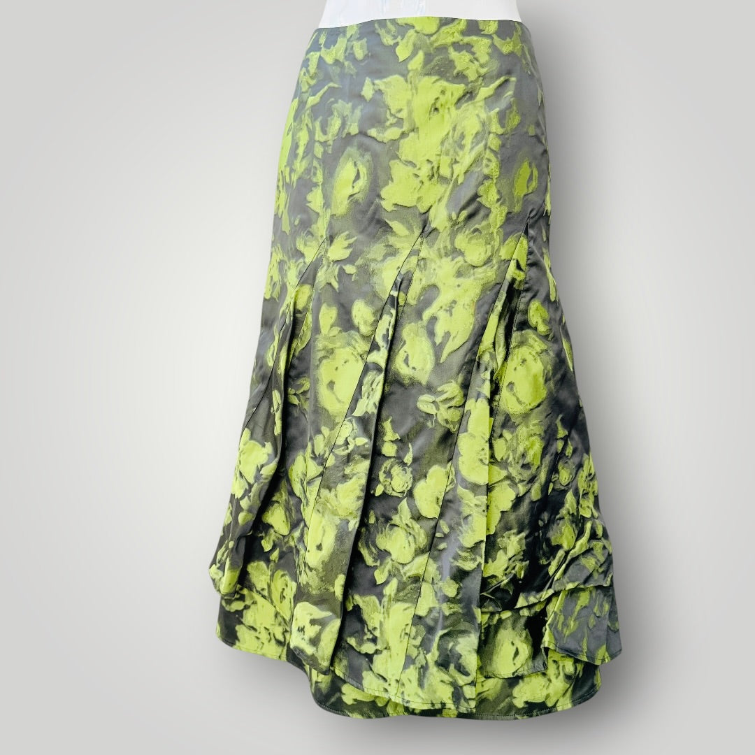 y2k vintage / LISA LAW / green floral jacquard midi skirt / 10 / made in nz (3925731921546722909)