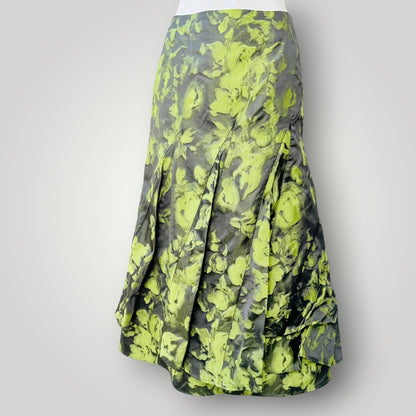 y2k vintage / LISA LAW / green floral jacquard midi skirt / 10 / made in nz (3925731921546722909)