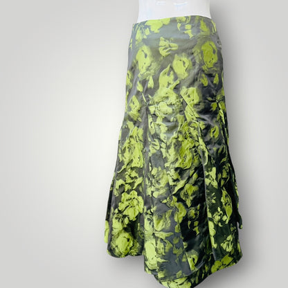 y2k vintage / LISA LAW / green floral jacquard midi skirt / 10 / made in nz (3925731923759294939)