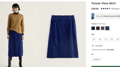 SEASALT CORNWALL / gully brown organic cotton corduroy midi skirt / 14 / NEW (3925734029378466654)