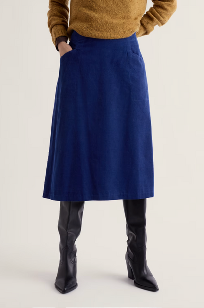 SEASALT CORNWALL / gully brown organic cotton corduroy midi skirt / 14 / NEW (3925734031992605868)