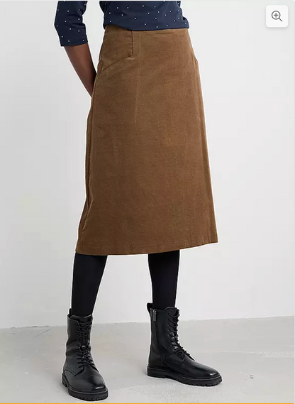 SEASALT CORNWALL / gully brown organic cotton corduroy midi skirt / 14 / NEW (3925734108686062451)