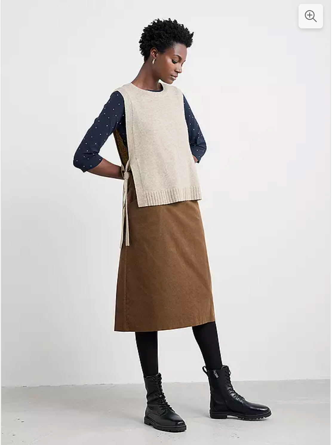 SEASALT CORNWALL / gully brown organic cotton corduroy midi skirt / 14 / NEW (3925734111933994102)