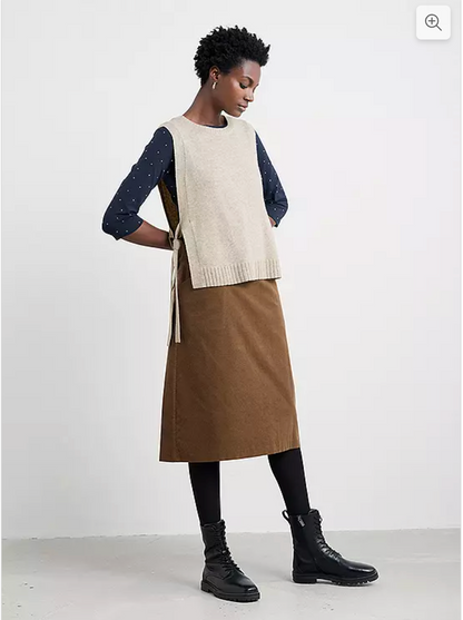 SEASALT CORNWALL / gully brown organic cotton corduroy midi skirt / 14 / NEW (3925734111933994102)