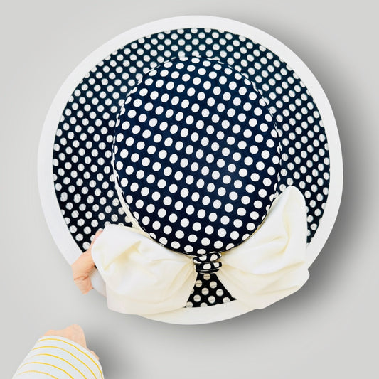 MILLINERY BY SUSAN RODGERS / black and white polka dot boater hat (3926140054449590236)