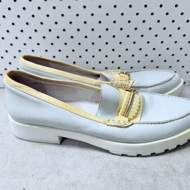 MISTA / pale blue and yellow leather platform loafers / Size 40 (3926156094531836978)