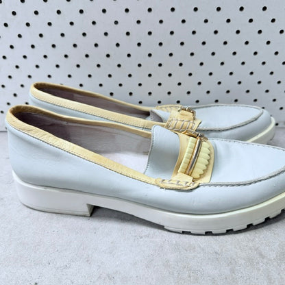 MISTA / pale blue and yellow leather platform loafers / Size 40 (3926156094531836978)