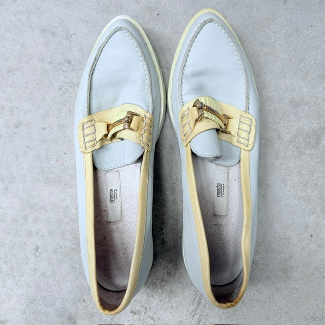 MISTA / pale blue and yellow leather platform loafers / Size 40 (3926156096130139822)