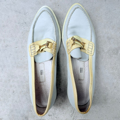 MISTA / pale blue and yellow leather platform loafers / Size 40 (3926156096130139822)