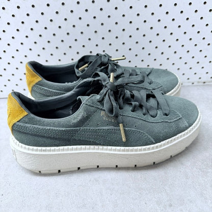 PUMA / sage green suede platform sneakers / 39 (3926156144823755953)
