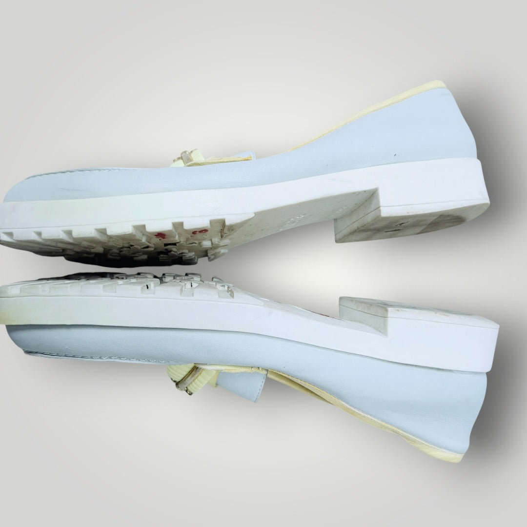 MISTA / pale blue and yellow leather platform loafers / Size 40 (3926156232923734114)