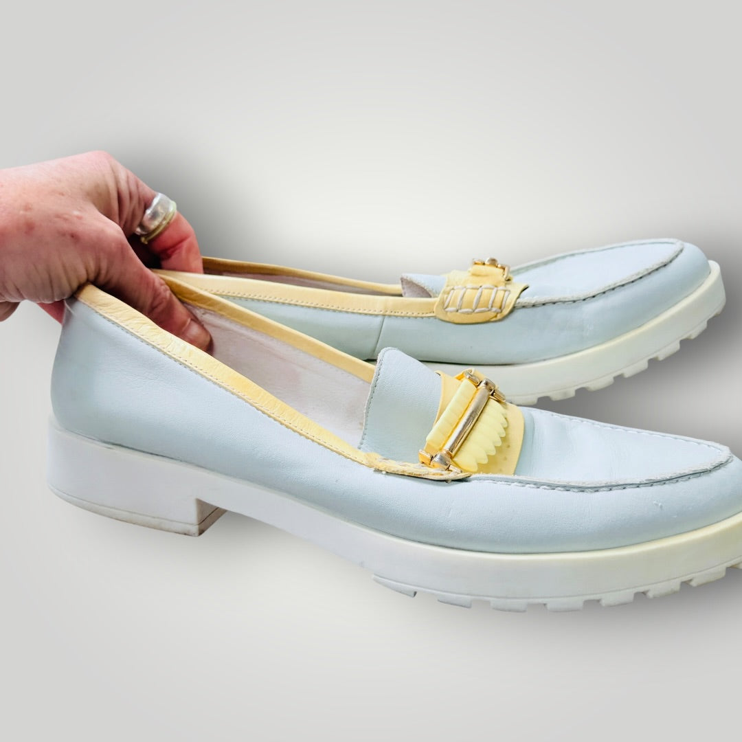 MISTA / pale blue and yellow leather platform loafers / Size 40 (3926156235868230518)