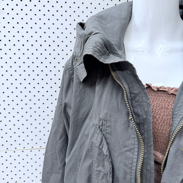 TRELISE COOPER HOLY CHIC / charcoal grey hooded parka with beading / s/m (3926225490867815294)