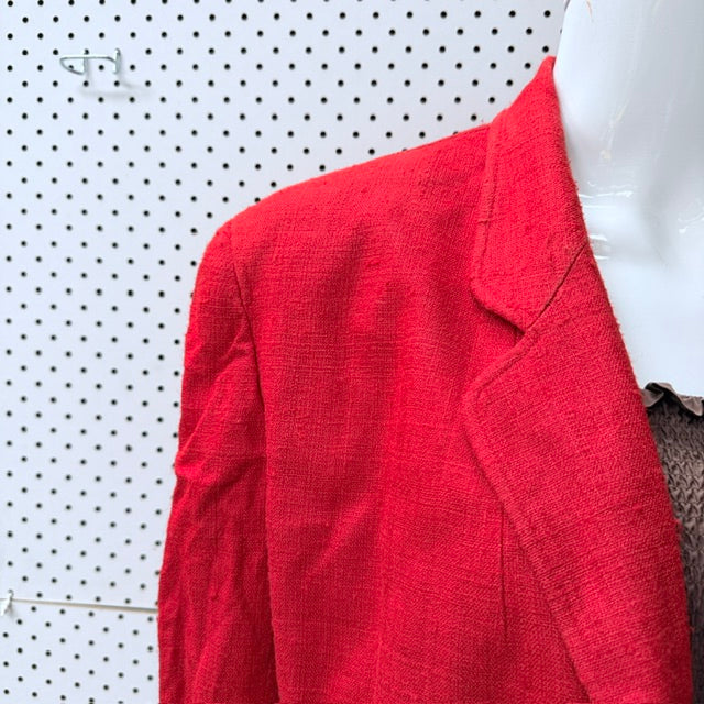 1990s american vintage / LIZ CLAIBORNE / silk / vibrant red woven blazer / 12 (3926225571670817480)