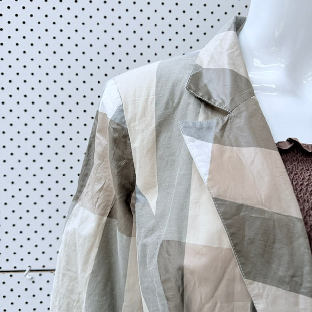 PLAID SILK / short sleeved tailored blazer / m (3926225579078679525)