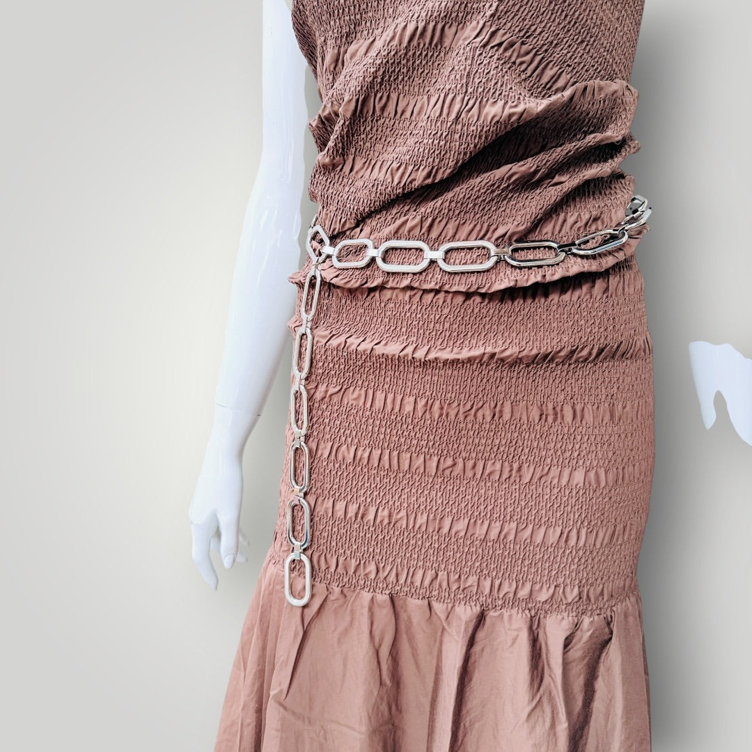 SILVER METAL / chunky link chain belt / s/m (3926230065589335327)