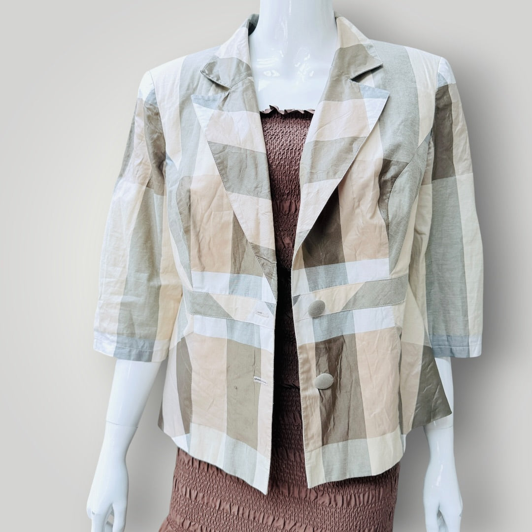 PLAID SILK / short sleeved tailored blazer / m (3926230075027706321)