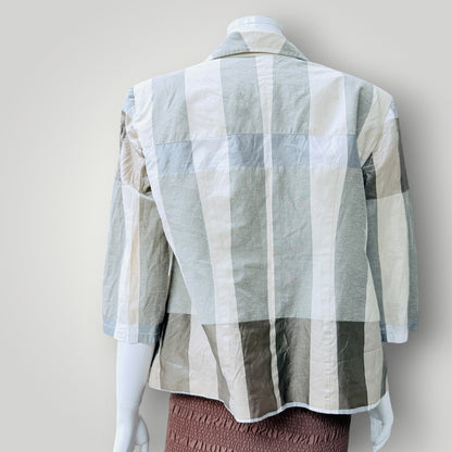 PLAID SILK / short sleeved tailored blazer / m (3926230077742063846)