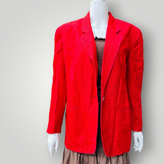 1990s american vintage / LIZ CLAIBORNE / silk / vibrant red woven blazer / 12 (3926230080160455840)