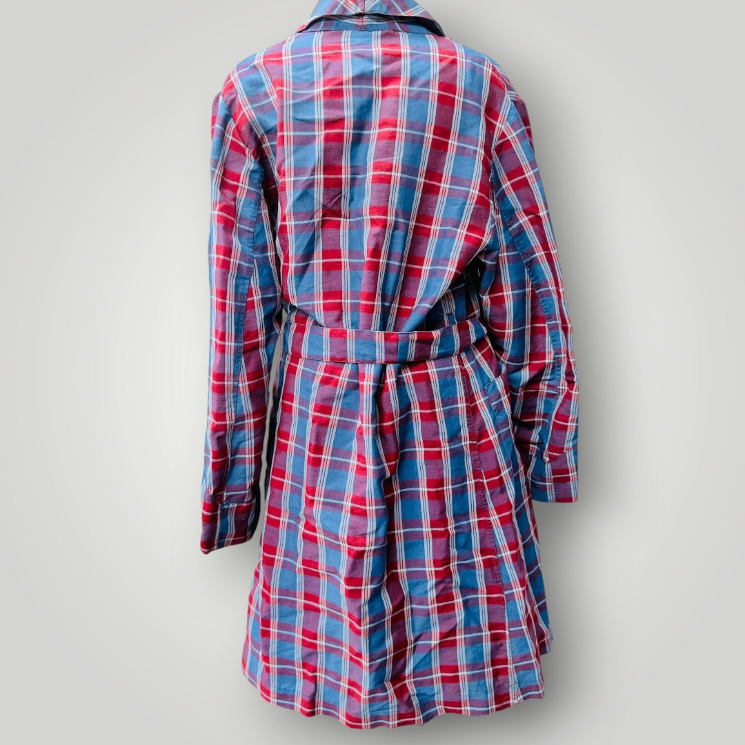 1960s nz vintage / red and blue plaid wool robe / free size (3926230088305757546)