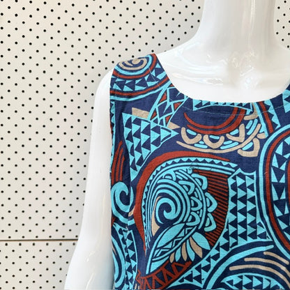 polynesian patterned / midi dress / m (3926309012745658800)