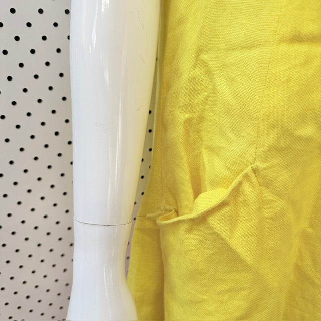 yellow / linen / sleeveless midi dress / L (3926309018194288935)
