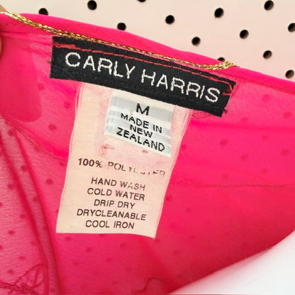 CARLY HARRIS / hot pink midi dress with metallic gold embroidery / m (3926309049537269299)