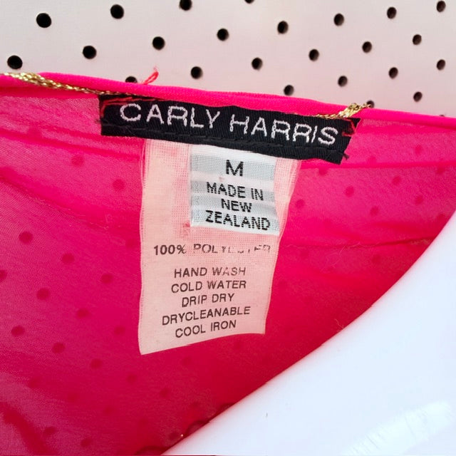 CARLY HARRIS / hot pink midi dress with metallic gold embroidery / m (3926309054425572803)