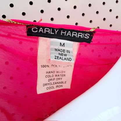 CARLY HARRIS / hot pink midi dress with metallic gold embroidery / m (3926309054425572803)
