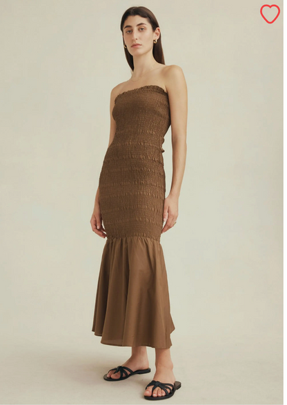 MARLE / 'louisa' brown smocked midi dress / 10 / made in nz (3926336397866787548)