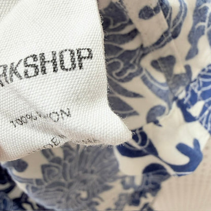 WORKSHOP / blue floral/scroll print short sleeve button-up shirt / XL (3926417366575080157)