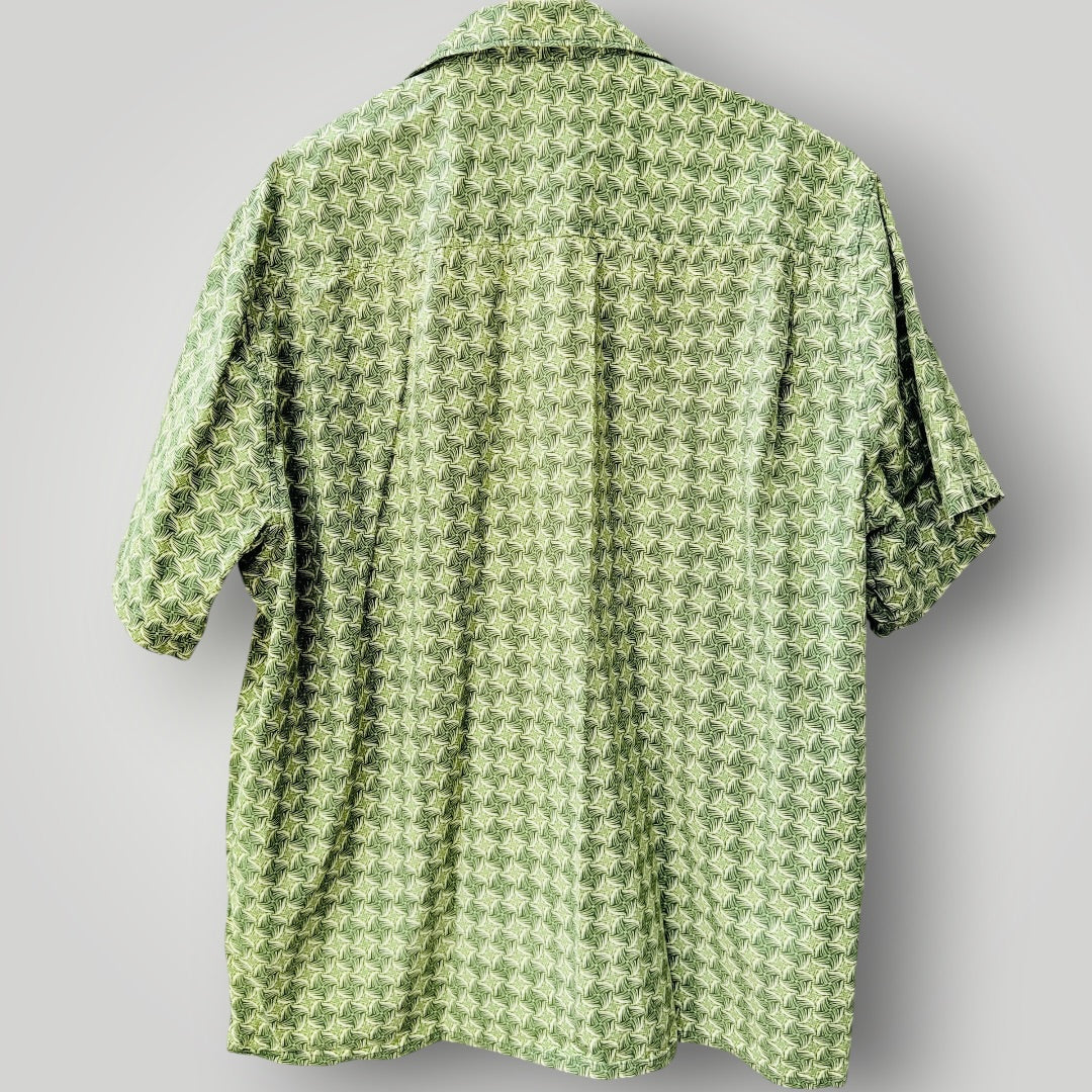 STRANGELY NORMAL / green patterned short sleeve button-up shirt / XL (3926418167686001079)