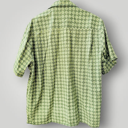 STRANGELY NORMAL / green patterned short sleeve button-up shirt / XL (3926418167686001079)