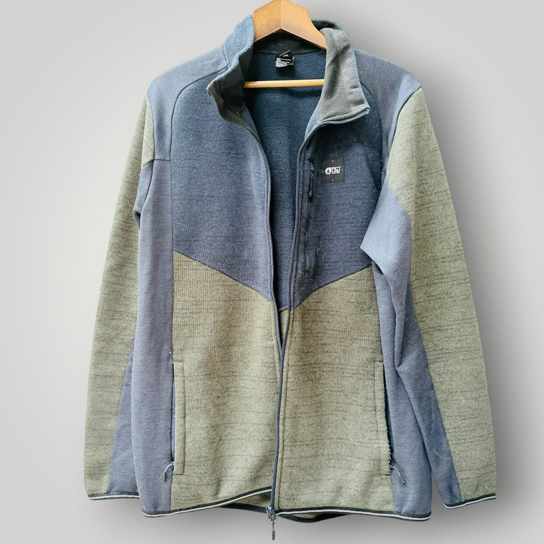 PICTURE ORGANIC CLOTHING / blue green colorblocked zip fleece jacket / XXL (3926418197813818230)