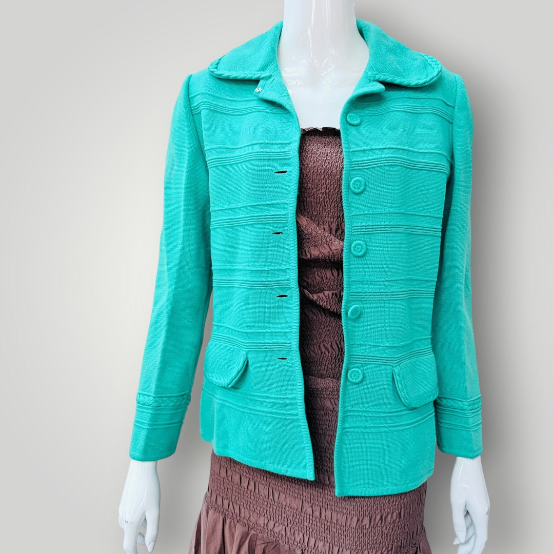 1960s vintage / LA DONNA INTERNATIONAL / pure wool knitted blazer / jade / s (3926740773132019579)