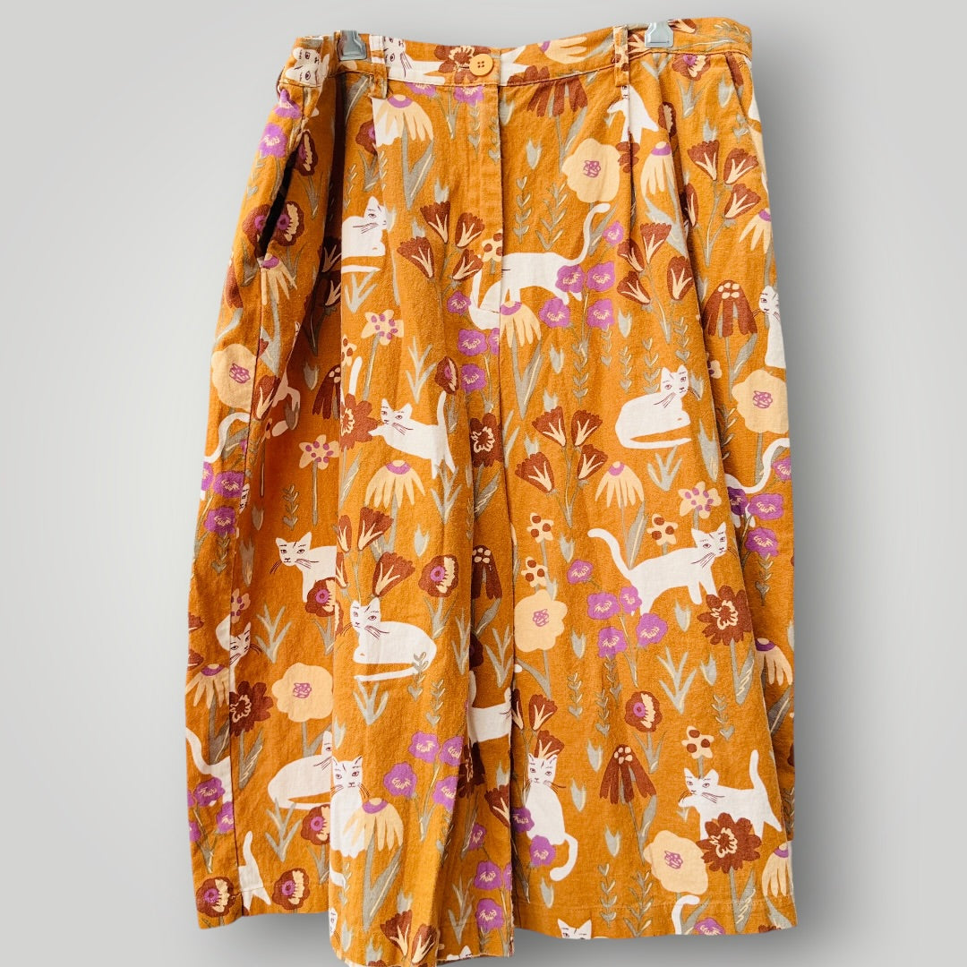 PRINCESS HIGHWAY / mustard cat print wide-leg culottes / 18 (3926756990166675692)