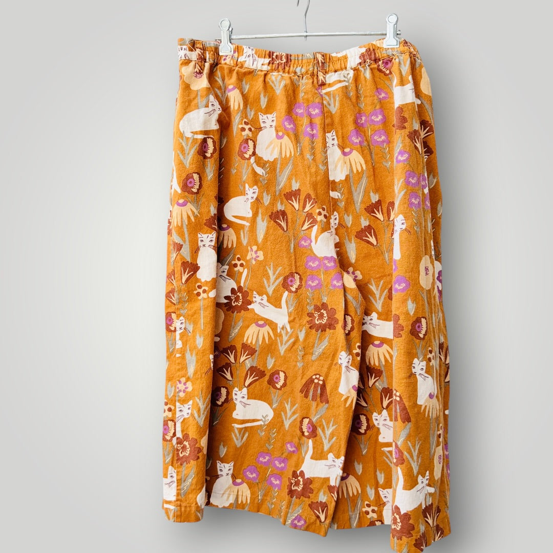 PRINCESS HIGHWAY / mustard cat print wide-leg culottes / 18 (3926756993261345865)