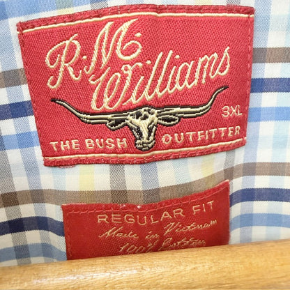 R.M. WILLIAMS / blue check cotton short-sleeve button-up shirt / 3XL (3926847201307086962)